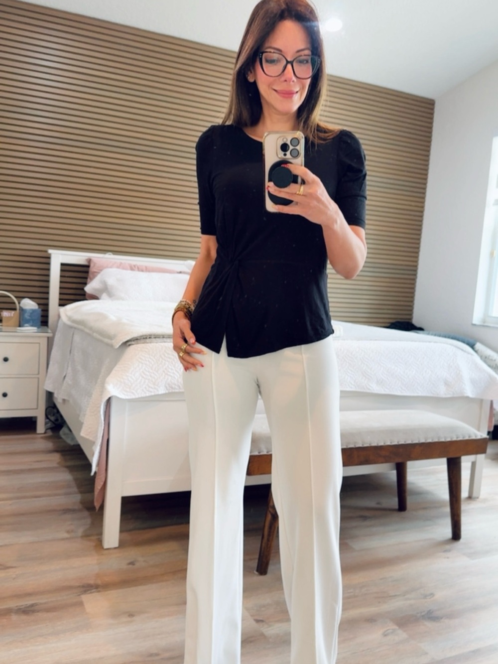 Catherine Malandrino Black Short-Sleeve Twist Detail Top